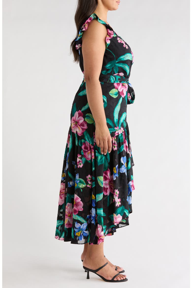 Print Ruffle High-Low Faux Wrap Maxi Dress, Alternate, color, ANNE BLACK MULTI