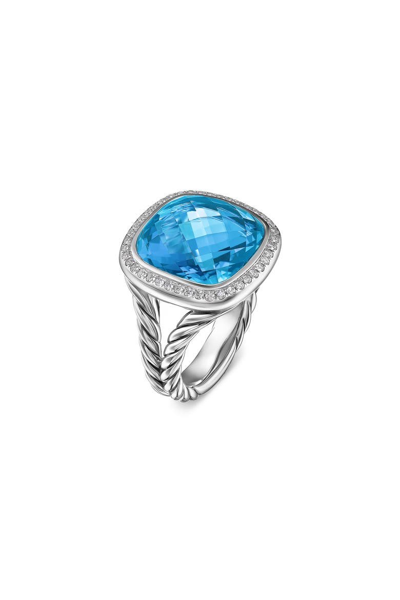 Albion® Ring in Sterling Silver with Blue Topaz & Diamonds, 15mm, Alternate, color, BLUE TOPAZ