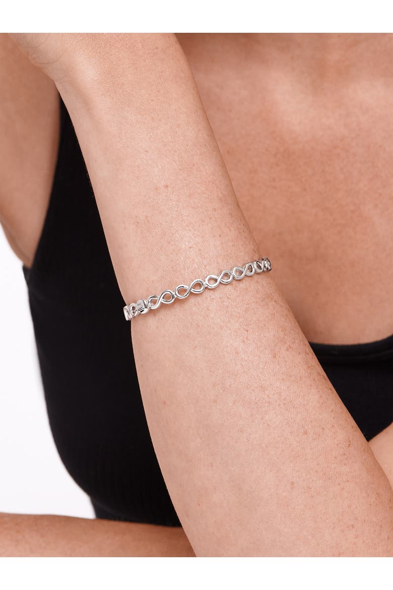 Infinity Bangle Bracelet in Rhodium Plated Sterling Silver, Alternate, color, Silver