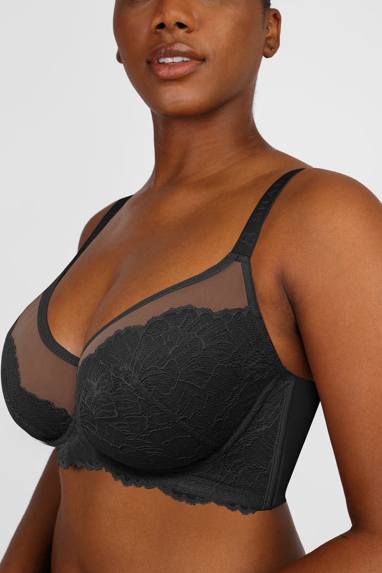 Supportive Unlined Lace Underwired Bra, Alternate, color, Classic black