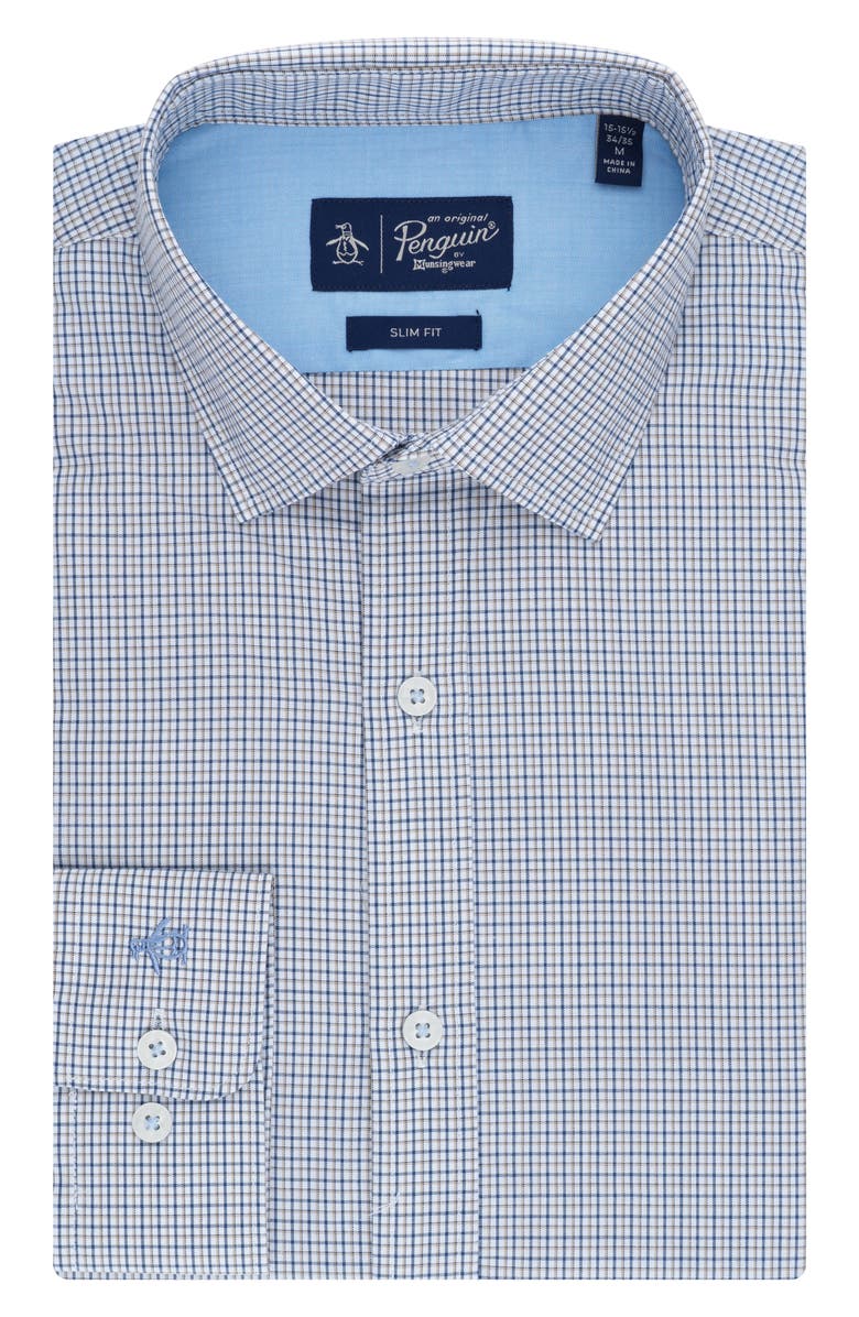 Original Penguin Mini Check Print Slim Fit Dress Shirt, Main, color, Taupe