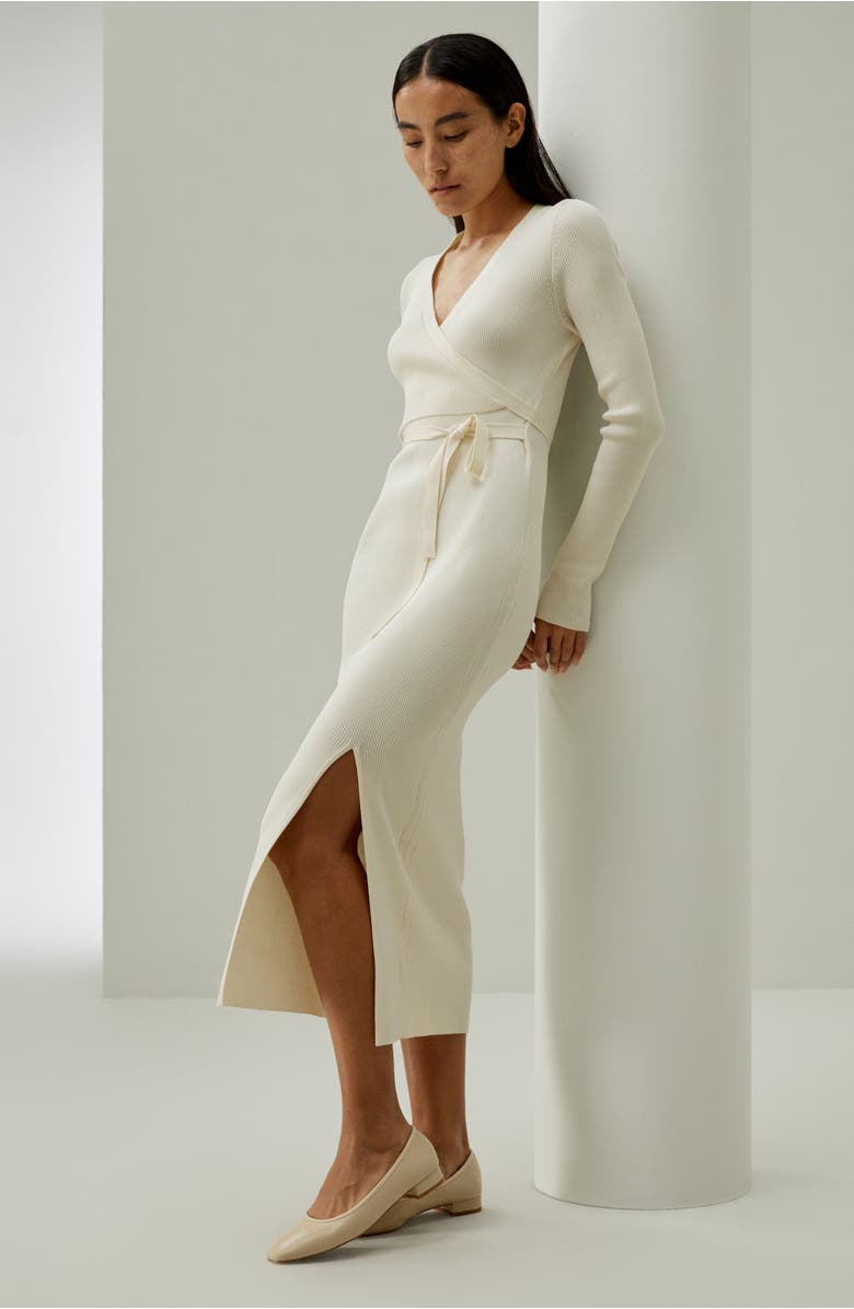 Lilysilk Elegant Wrap-Front Silk Knit Dress, Alternate, color, White