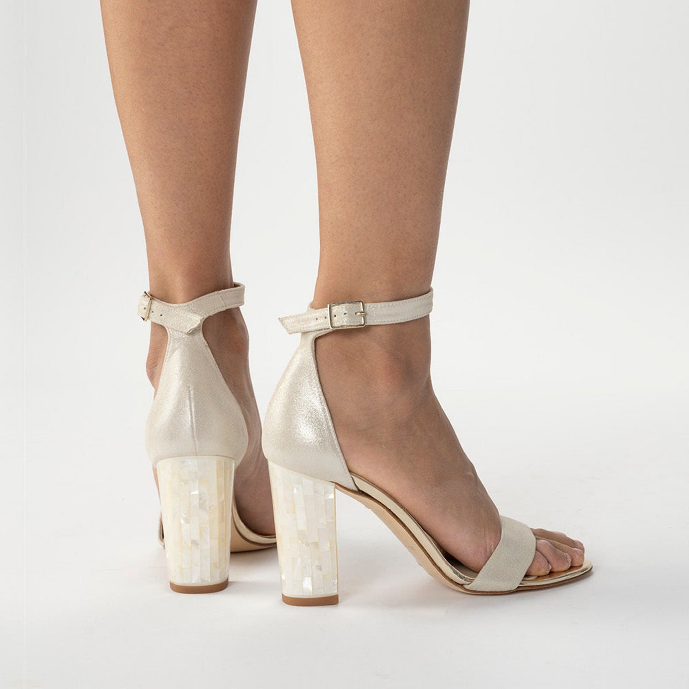 Freya Rose Martene Ankle Strap Pearl Heel Sandal, Alternate, color, Champagne