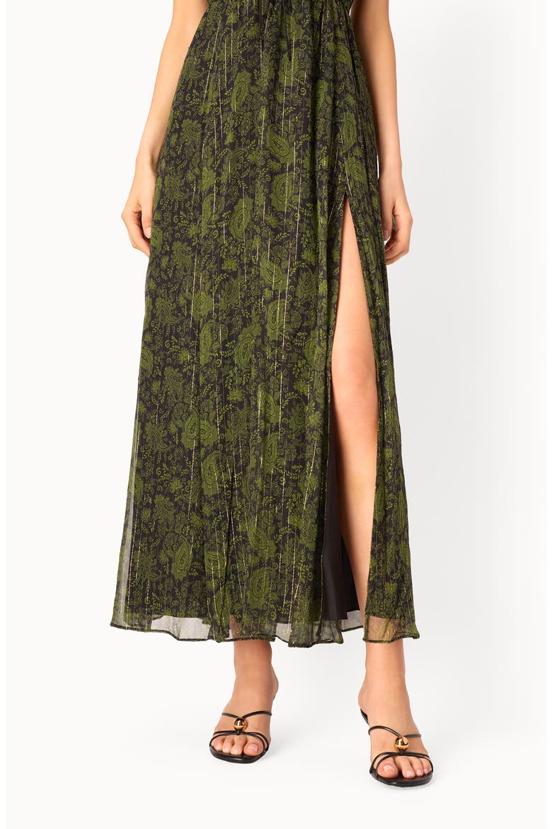 Dorinda Metallic Stripe Paisley Silk Blend Chiffon Maxi Dress, Alternate, color, FOREST PAISLY