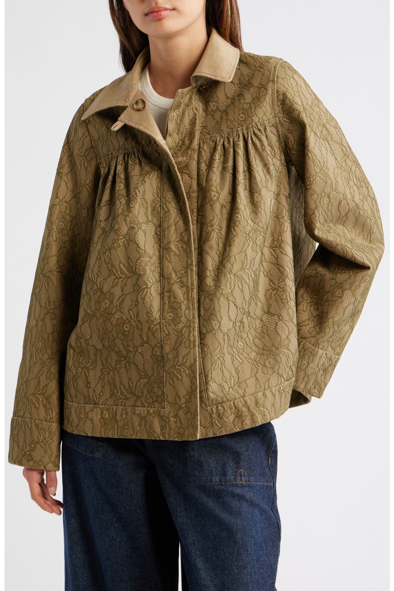 Mercedes Lace Collar Organic Cotton Mini Coat, Alternate, color, STONE