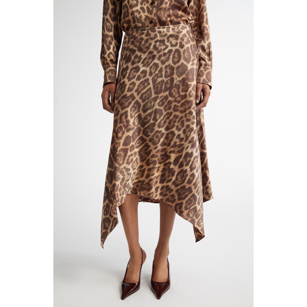 Stella Mccartney Leopard Print Handkerchief Hem Midi Skirt In Multicolor Brown