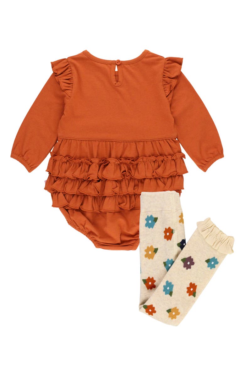 RuffleButts Stretch Cotton Bubble Romper & Cotton Blend Tights Set, Alternate, color, 