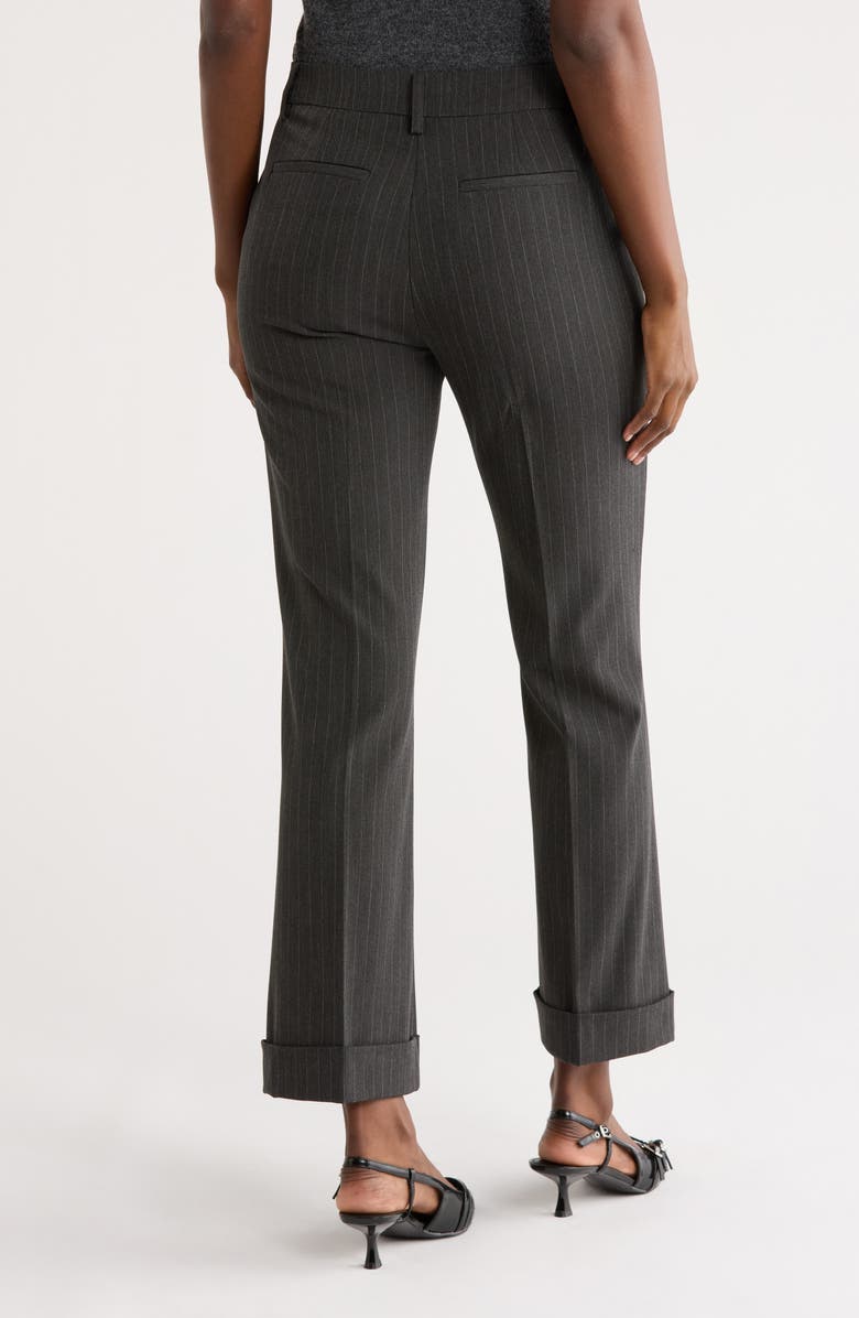 Nicole Miller Birdie Pinstripe High Waist Cuffed Bootcut Pants, Alternate, color, Charcoal