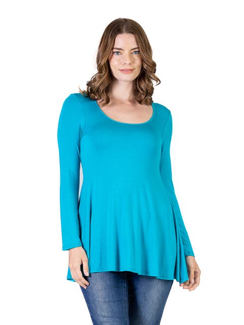 Long Sleeve Solid Color Swing Style Flared Tunic Top