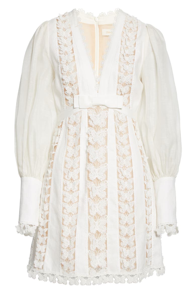 Super Eight Flutter Long Sleeve Linen Minidress, Alternate, color, IVORY