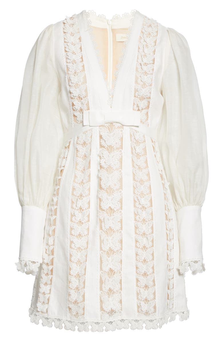 Zimmermann Super Eight Flutter Long Sleeve Linen Minidress, Alternate, color, 