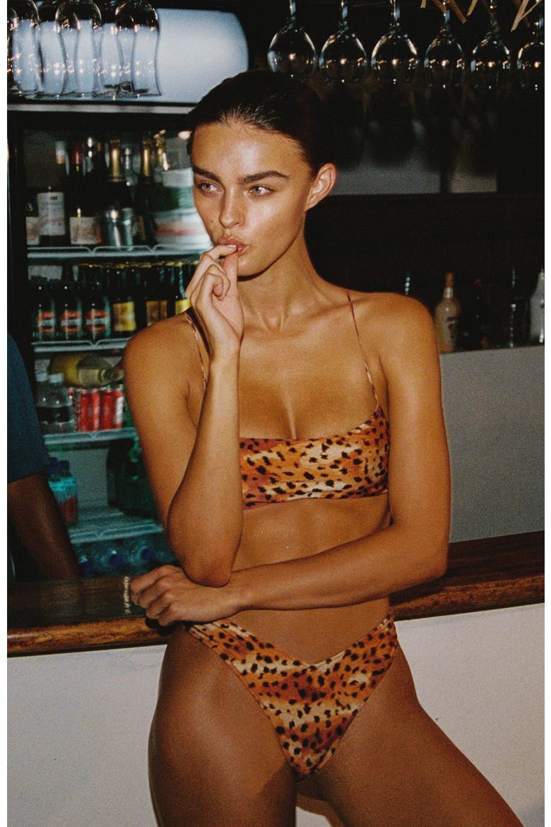 Le Sporty Bralette Scoop Bikini Top, Alternate, color, GOLDEN LEOPARD