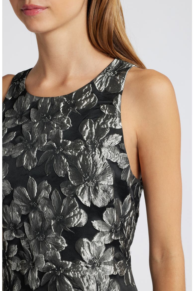 Metallic Floral Jacquard Sleeveless Dress, Alternate, color, BLACK/SILVER