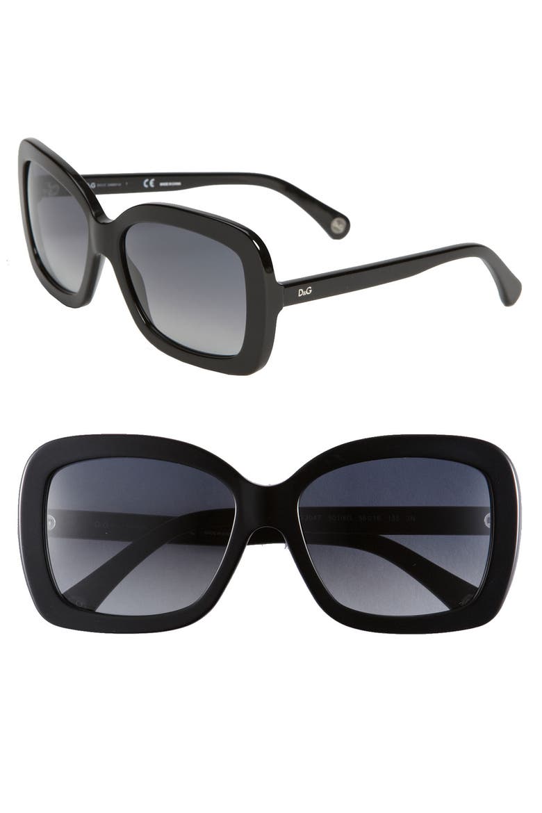 D&G 'Thick Glam' Square Sunglasses, Main, color, BLACK