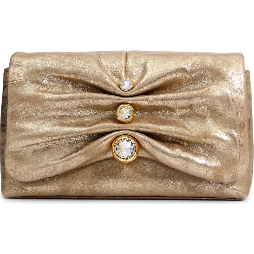 Shop Alexis Bittar Ruched Crystal Molten Leather Clutch In Antique Gold