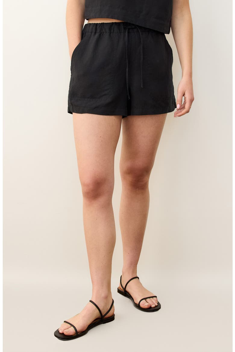 Linen Blend Drawstring Shorts, Main, color, BLACK