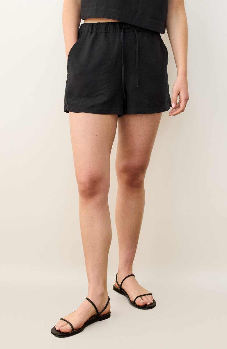 Marine Layer Linen Blend Drawstring Shorts, Main, color, Black