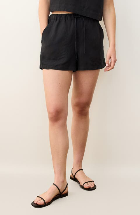 Linen Blend Drawstring Shorts