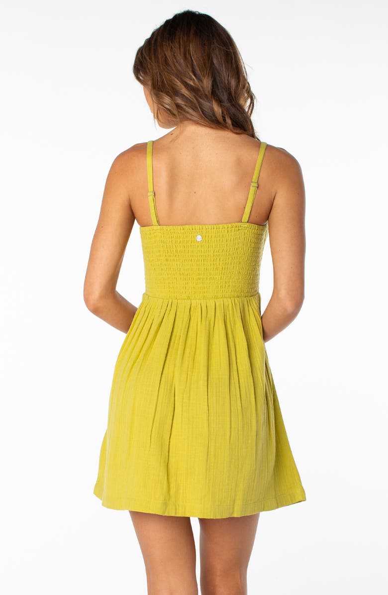 Roxy Fling Smocked Keyhole Cotton Mini Sundress, Alternate, color, Oasis