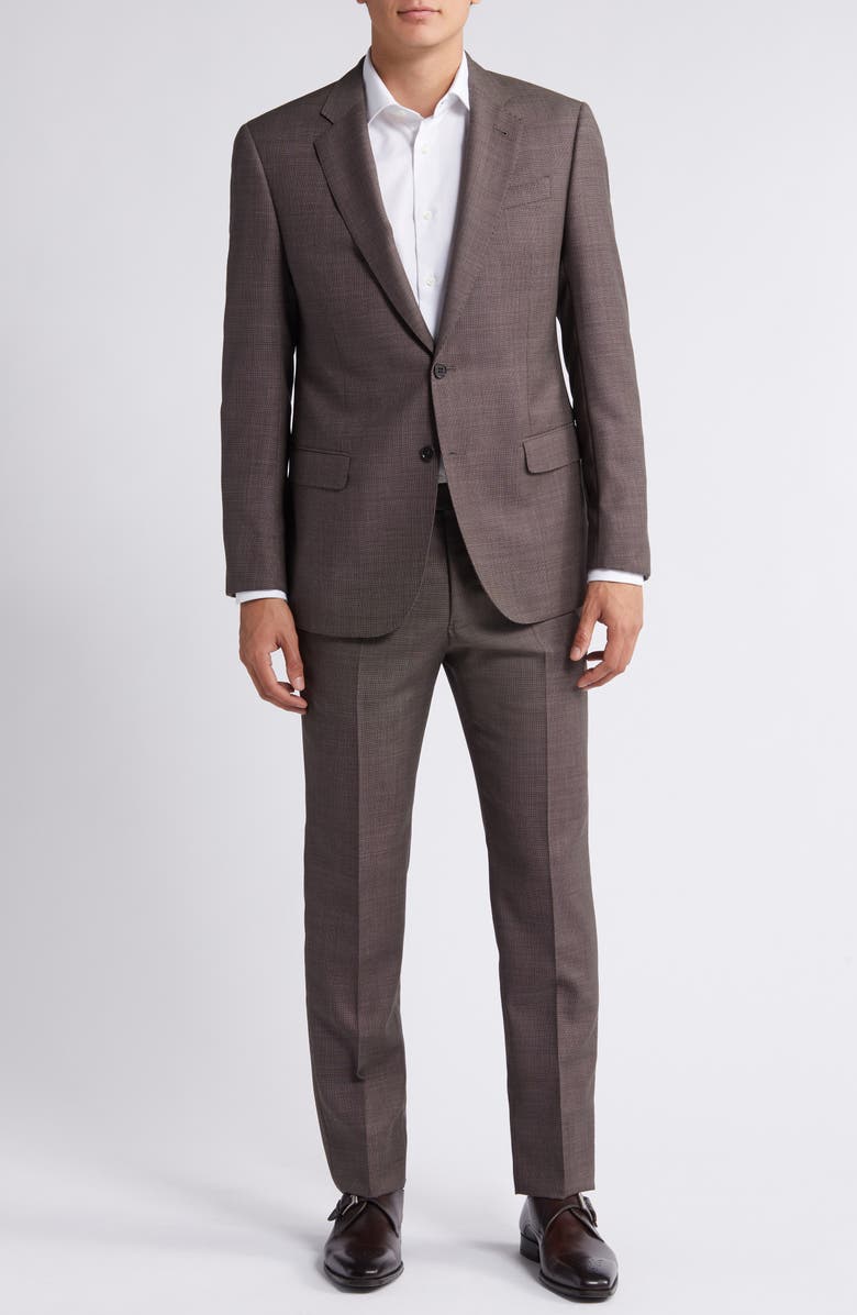 Emporio Armani Brown Wool Nailhead Suit, Main, color, 