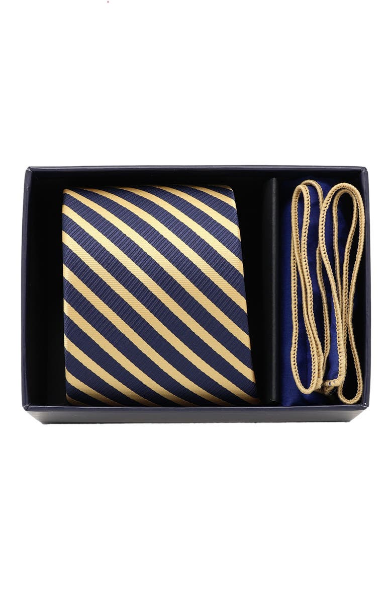 Stripe Tie & Pocket Square Box Set, Alternate, color, NAVY GOLD