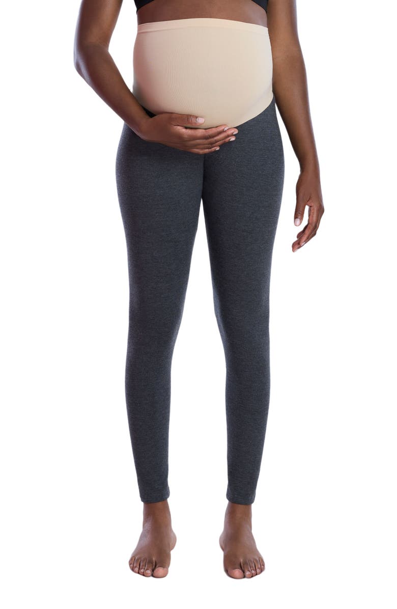 MOTHERHOOD MATERNITY Essential Stretch Secret Fit Over the Belly Maternity Leggings, Alternate, color, Heather Grey