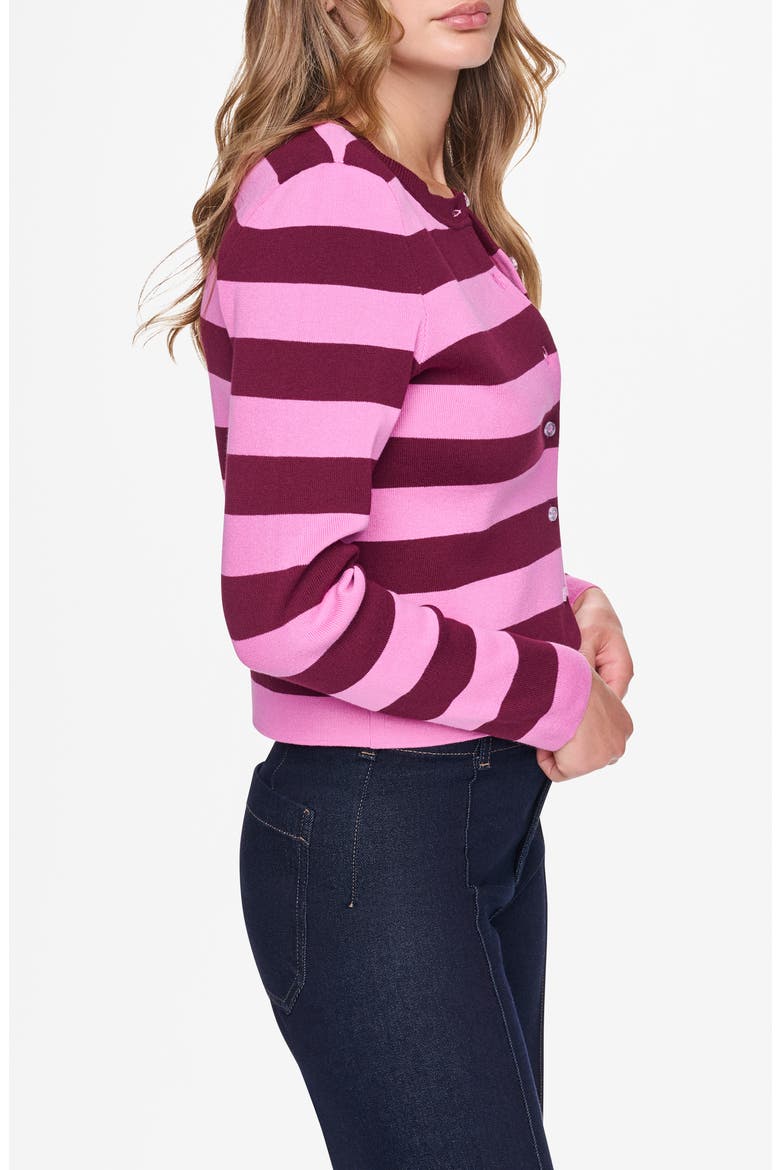 Striped Crewneck Cardigan, Alternate, color, CLARET/ TAF