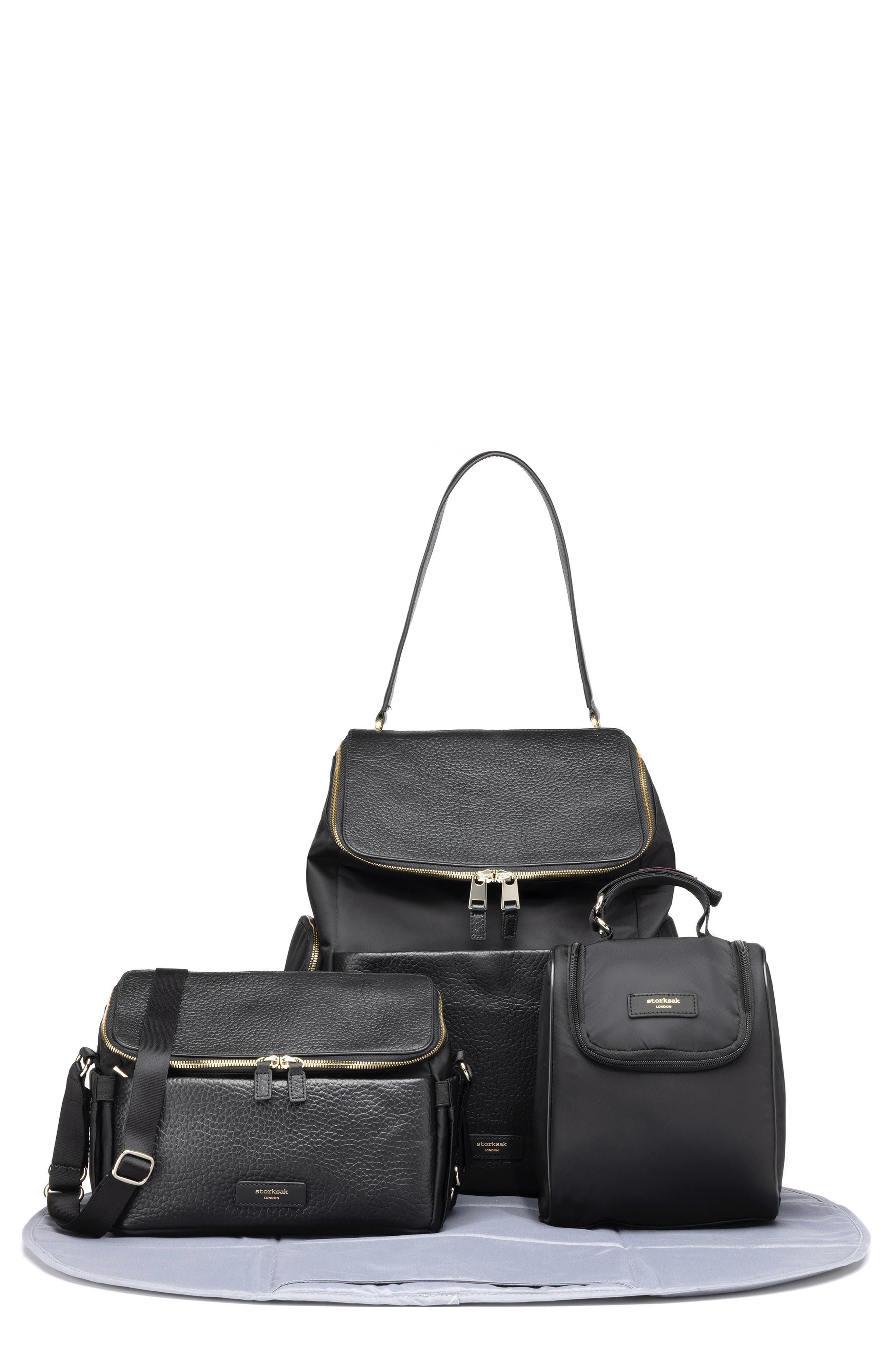 Storksak Alyssa Leather Diaper Backpack & Stroller Bag Bundle, Main, color, 