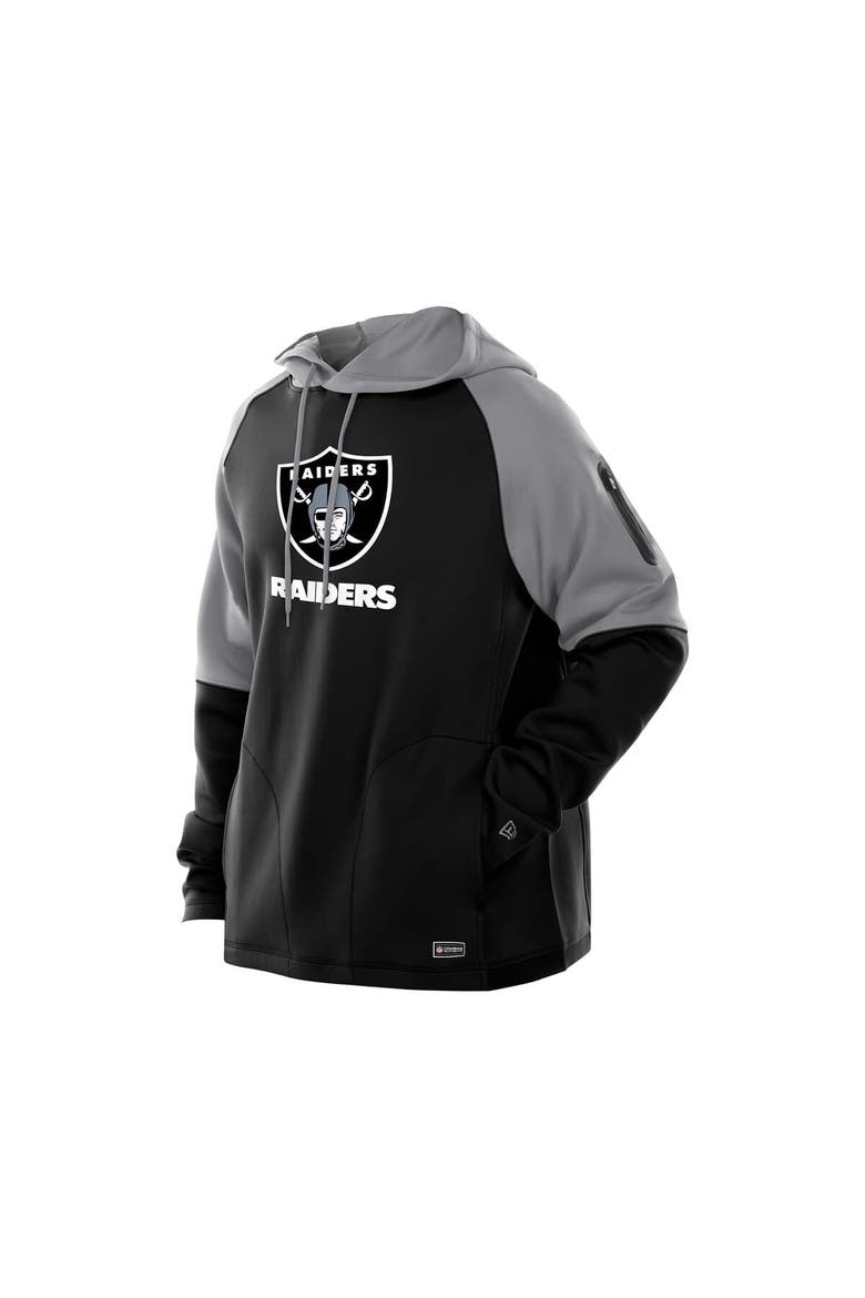 Men's New Era  Black Las Vegas Raiders Combine Authentic Color Block Raglan Pullover Hoodie, Alternate, color, Black