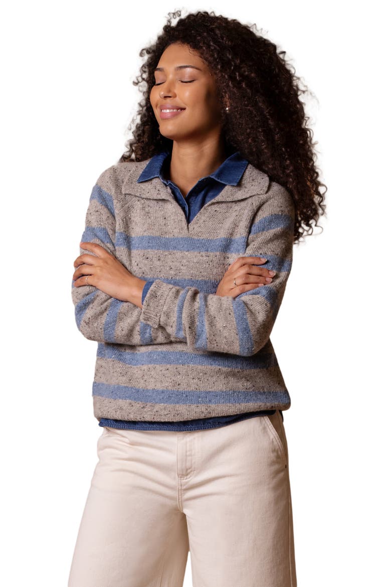 Donegal Striped Polo Sweater, Main, color, Oatmeal Stripe