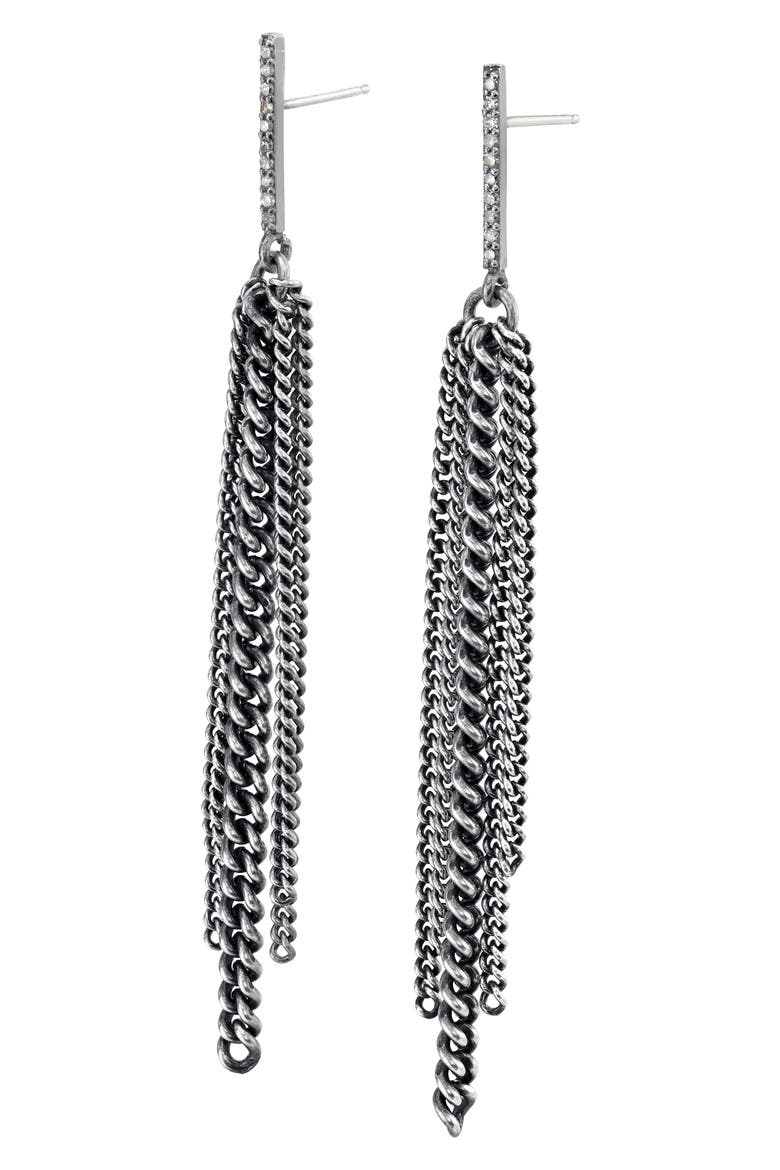 Bar Fringe Earrings with Pavé Diamonds, Alternate, color, STERLING SILVER