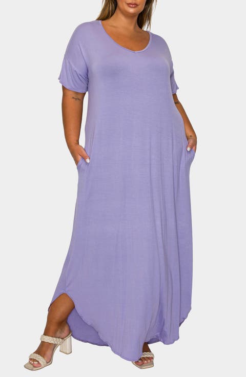 Short Sleeve Jersey Maxi Dress (Plus)
