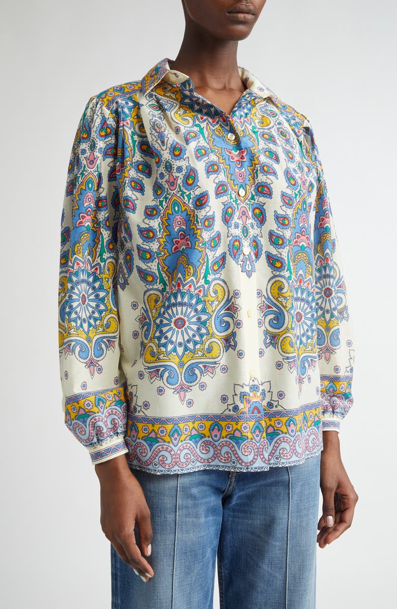 Etro Paisley Print Cotton & Silk Button-Up Shirt, Alternate, color, 