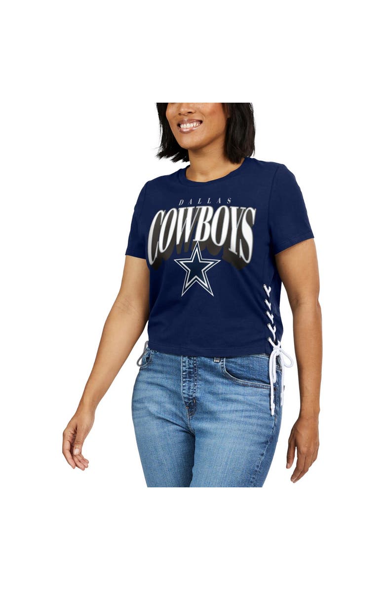 WEAR by Erin Andrews Women's WEAR by Erin Andrews Navy Dallas Cowboys Lace Up Side Modest Cropped T-Shirt, Alternate, color, Navy