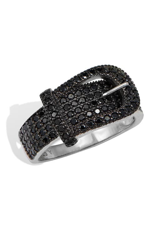 Sterling Silver Black Spinel Buckle Ring