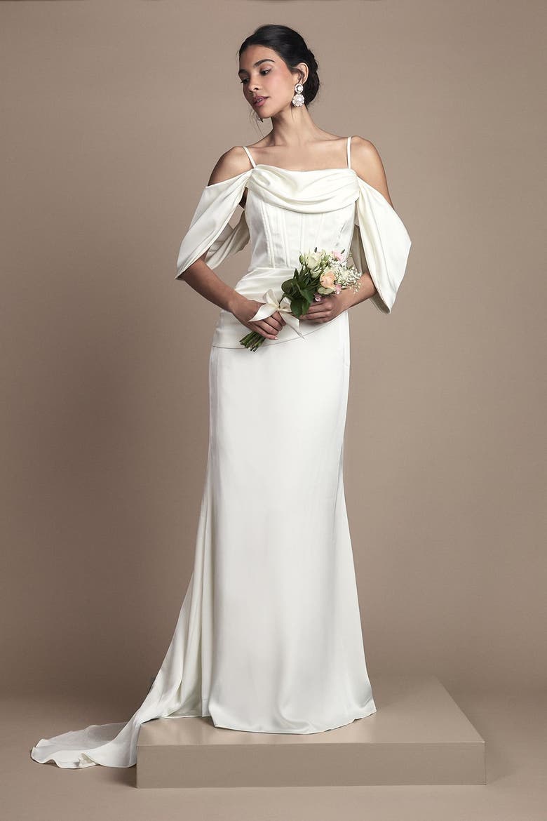 Cowl Neck Satin Maxi Dress, Alternate, color, Oyster