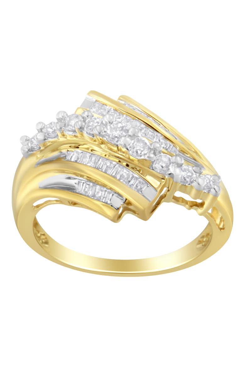 10K Yellow Gold Round and Baguette 1/2 Cttw Diamond-Cut Ring, Alternate, color, Yellow Gold