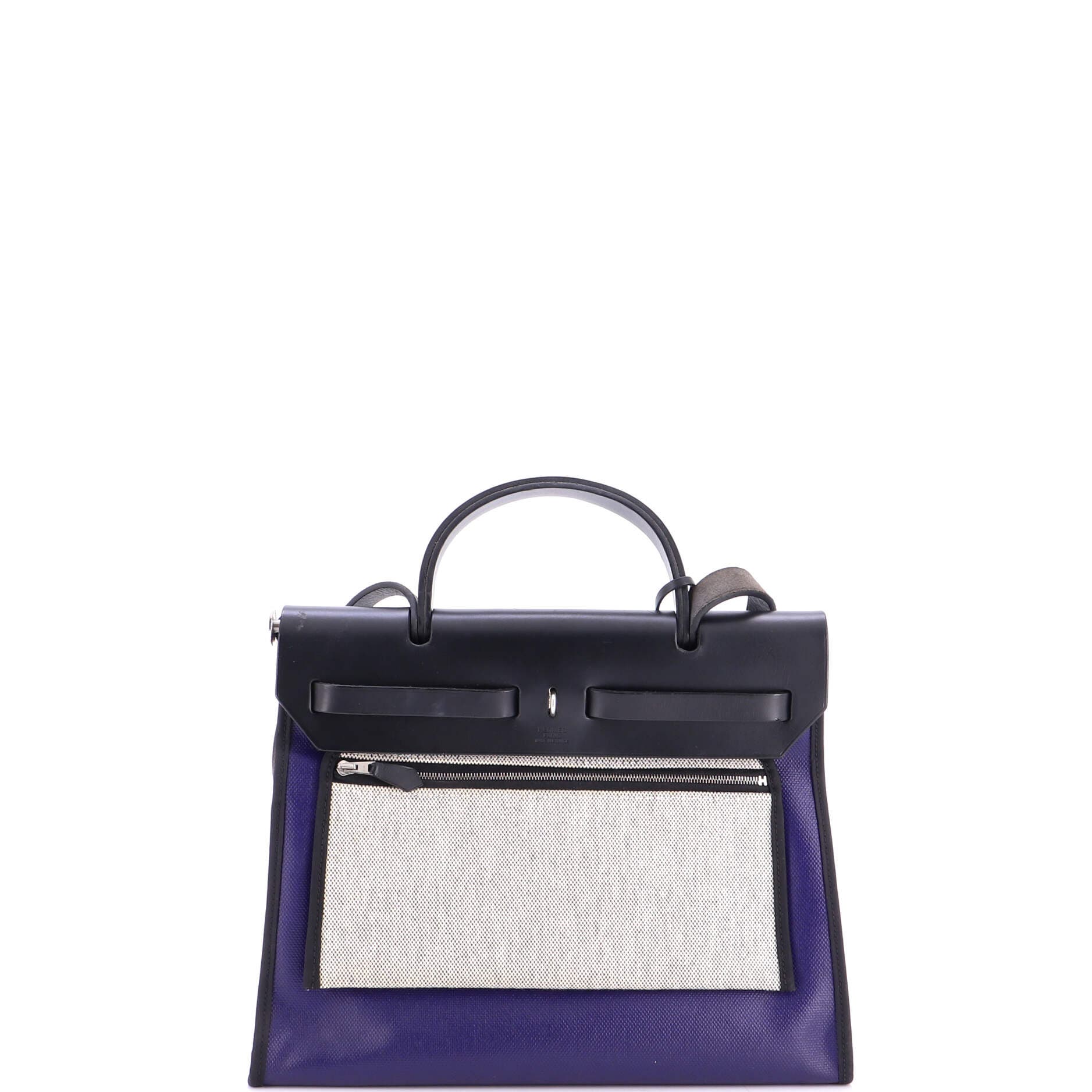 Herbag Zip Berline Vache Canvas and Leather 31, Alternate, color, Bleu Encre