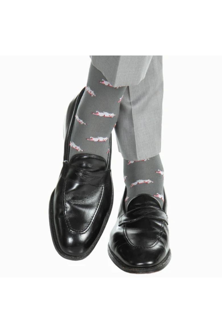 Penelope's Flying Pigs Over The Calf Mercerized Cotton Novelty Socks, Alternate, color, Grey
