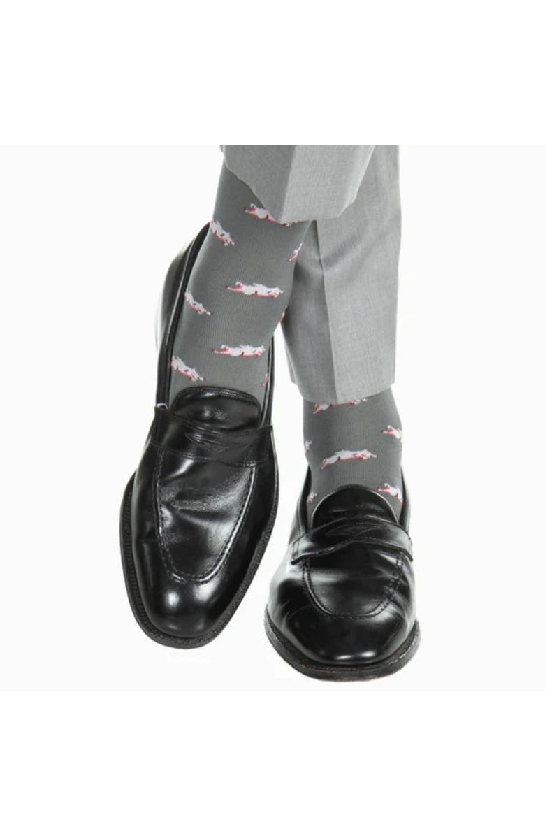 Trafalgar Penelope's Flying Pigs Over The Calf Mercerized Cotton Novelty Socks, Alternate, color, Grey