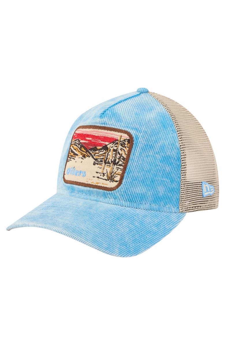 New Era Men's New Era Light Blue/Cream Houston Oilers Vintage Landscape 9TWENTY A-Frame Adjustable Hat, Alternate, color, Light Blue