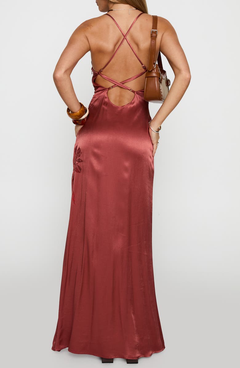 Princess Polly Catch You Up Bead Detail Strappy Back Satin Gown, Alternate, color, Red