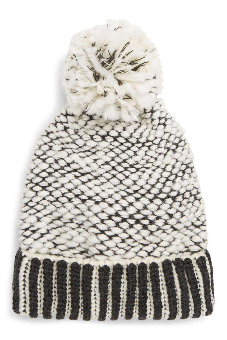 River Locks Pom Beanie, Main, color, BLACK/ WHITE