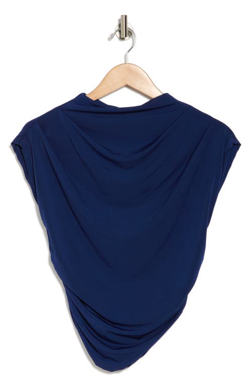 Renee C Cap Sleeve Ruched Crop Top In Navy