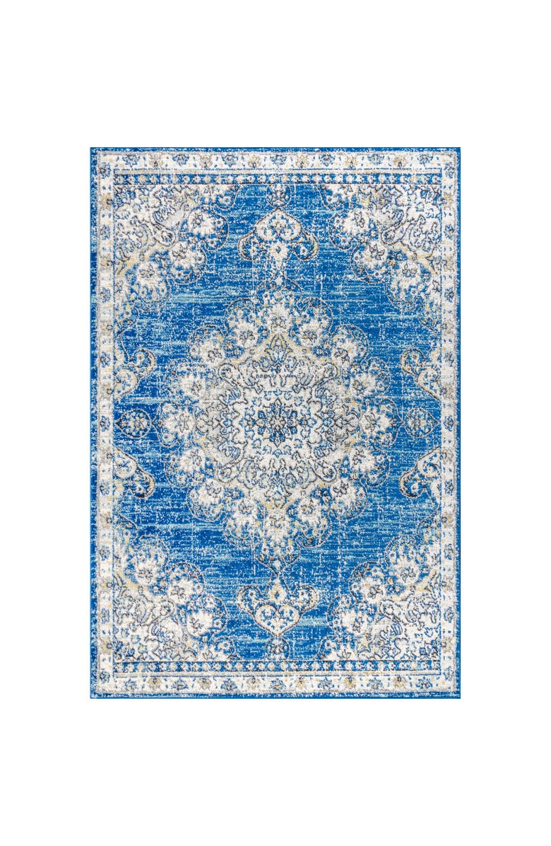 JONATHAN Y Bohemian FLAIR Boho Vintage Medallion Area Rug, Main, color, Blue/Cream