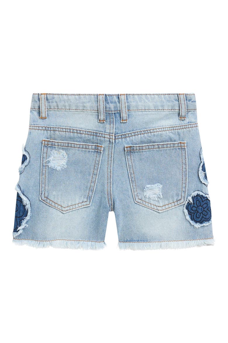Kids' Flower Appliqué Distressed Denim Cutoff Shorts, Alternate, color, BLUE