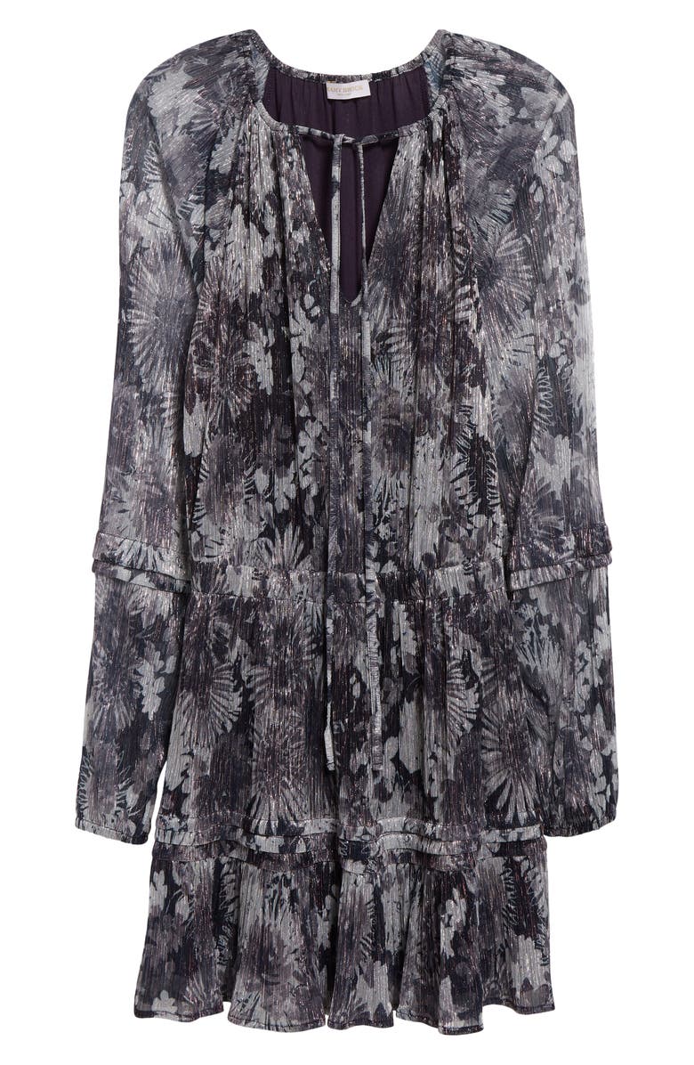 Ramy Brook Twilight Aaliyah Metallic Long Sleeve Chiffon Minidress, Alternate, color, Dove Grey Floral