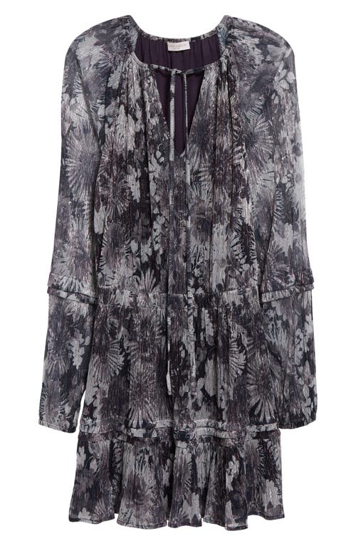 Ramy Brook Twilight Aaliyah Metallic Long Sleeve Chiffon Minidress In Dove Grey Floral