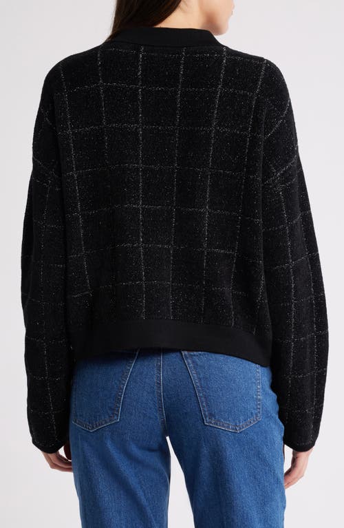 Hugo Boss Cropped Jacket In Sparkle Tweed With Feature Buttons In Black Lurex Plaid