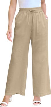 Roaman's Plus Size Linen Wide-Leg Pant